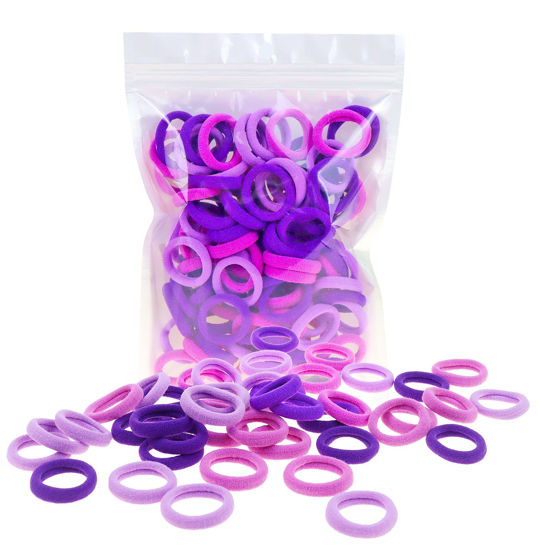 Picture of 100 Pack Purple colorful Nylon Small Elastics Hair ties Toddlers' Ponytail holder