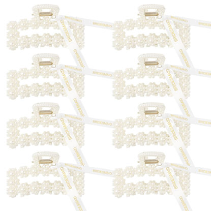 Picture of DEEKA Bridesmaid Proposal Gifts 8 Pack Pearl Bridesmaid Hair Claw Clips with Ribbon 3.7 Inch Large Hair Clips Bachelorette Party Favors Bridal Party Present Hair Accessories (Rectangle L)