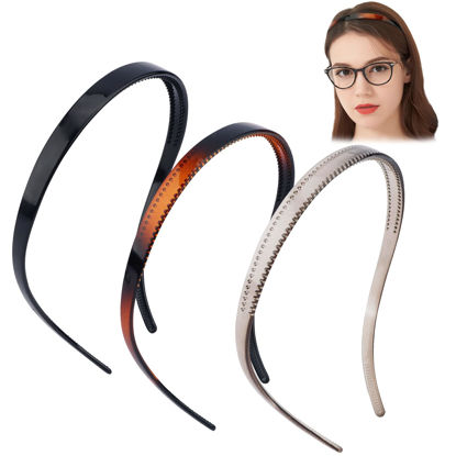 Picture of TOBATOBA Flex No Pressure Headbands, Headbands for Glasses Wearers, Sunglasses Headband No Headache Headband Comfortable Headbands, Plastic Headbands with Teeth, Non Slip for Women Girls