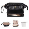 Picture of Vogewood Monogram Makeup Bag, Personalized Double Layer Makeup Travel Bag with Makeup Brush Organizer,Waterproof, PU Leather Letter Makeup Bag Black Skincare Bag, with 2 Drawstring Toiletry Organizers