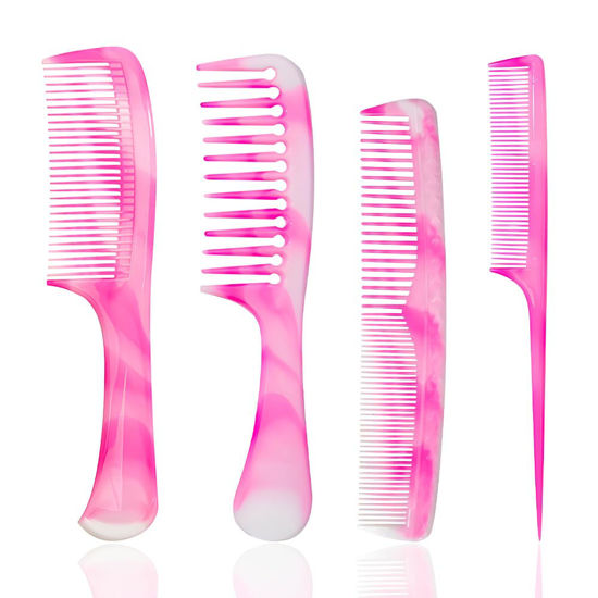 Picture of FHALLYNN Pink Hair Comb Set - Wide Tooth, Fine Tooth, Rat Tail, and Dual Comb for Women and Men