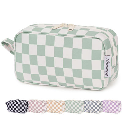 Picture of Narwey Small Checkered Makeup Bag for Purse, Gift for Teen Girls, Travel Makeup Pouch Mini Cosmetic Bag Cute Make up Bags Zipper Pouch for Women and Girls (Mint Green Checkerboard, Small)