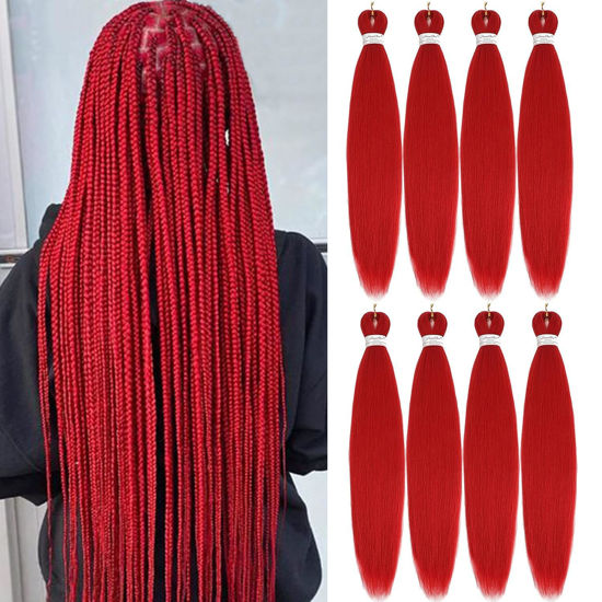 Picture of Liang Dian Pre-Stretched Braiding Hair 28 Inch 8 packs Hot Water Setting Synthetic Hair Crochet Braiding Hair Extension (Red)