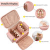 Picture of Bagmoly Large Makeup Bag, Portable Travel Makeup Bag Organizer for Women Girls with Makeup Brush Compartment & Two Side Pockets, Cosmetic Travel Bag Vertical Storage Toiletry Bag - Pink