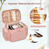 Picture of Bagmoly Large Makeup Bag, Portable Travel Makeup Bag Organizer for Women Girls with Makeup Brush Compartment & Two Side Pockets, Cosmetic Travel Bag Vertical Storage Toiletry Bag - Pink