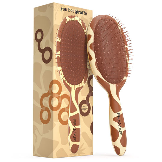 Picture of Framar Curly Hair Detangler Brush - Detangler Brush For Curly Hair Giraffe Print Hairbrush For Curly Hair, Wet Hairbrushes For Woman, Womens Hair Brush For Thick Hair, Brush Hair - Giraffe