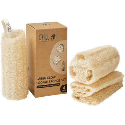 Picture of Chill Ah Green Glow Loofah Sponge Set - 100% Plant-Based, dye-Free, Biodegradable, Scratch-Free, Handcrafted in Vietnam (4-Pack)