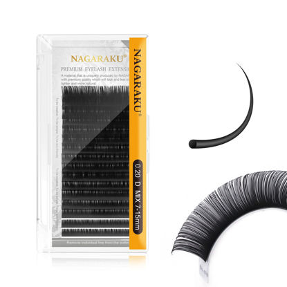 Picture of NAGARAKU Eyelash Extensions Individual Lashes 0.20mm D curl 7-15mm Mix Tray Classic Matte Black Natural Faux Mink 16 rows