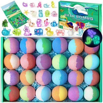 Picture of Bath Bombs for Kids with Toys Inside - 24 Pack Kids Bath Bombs with Glow in The Dark Bath Toys Inside, Natural Organic Bubble Bath Fizzy Bath Bombs for Girls Boys, Birthday Gifts for Kids