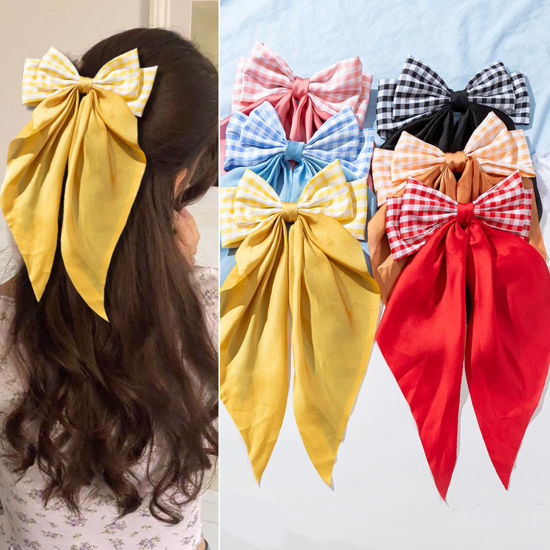 Picture of 6 PCS Nonslip Claw Hair Bow Clips for Women - Big Bows for Thick & Thin Hair