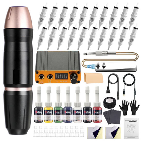 Picture of Tattoo Gun,Solong Anti-fatigue Mode Power Supply Professional Tattoo Kits with 5pcs Tattoo Table Covers Clean Pads Rotary Tattoo Gun Starter Kit with 20pcs Tattoo Cartridge Needles