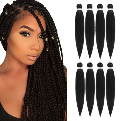 Picture of DIFUNEE Pre-stretched Braiding Hair - 20 Inch 8 Packs Natural Black Long Braiding Hair For Twist or Box Braids, Yaki Texture Hot Water Setting Synthetic Braiding Hair Extensions (20 Inch, 1B-8P)