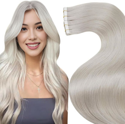 Picture of LaaVoo Blonde Tape in Hair Extensions Human Hair Tape in Extensions 22 Inch Platinum Blonde Tape in Hair Extensions Human Hair Seamless Skin Weft 20pcs 50g
