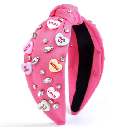 Picture of Valentine’s Day Headbands for Women Trendy Valentine Heart Headbands, Pink Knotted Headband - Top Knot Rhinestone Woman Head Band for Hair, Valentine’s Day Gifts Hair Accessories for Women