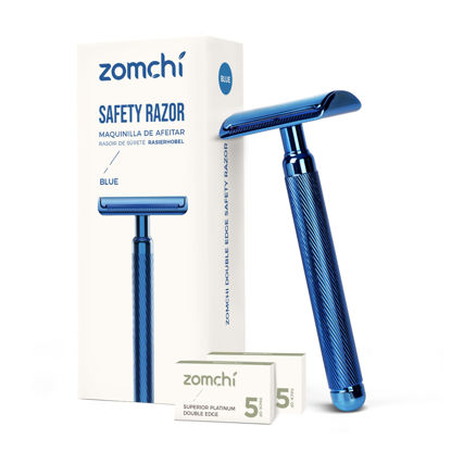 Picture of ZOMCHI Double Edge Safety Razor for Men & Women, Premium Metal Razor with 10 Double Edge Safety Razor Blades, Single Blade Razor - Noble Blue