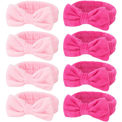 Picture of Ondder 8 Pcs Pink Spa Headband Microfiber Makeup & Face Wash Headbands for Women, Facial Skincare, Yoga, Exercise, Including Hair Bands & Head Bands