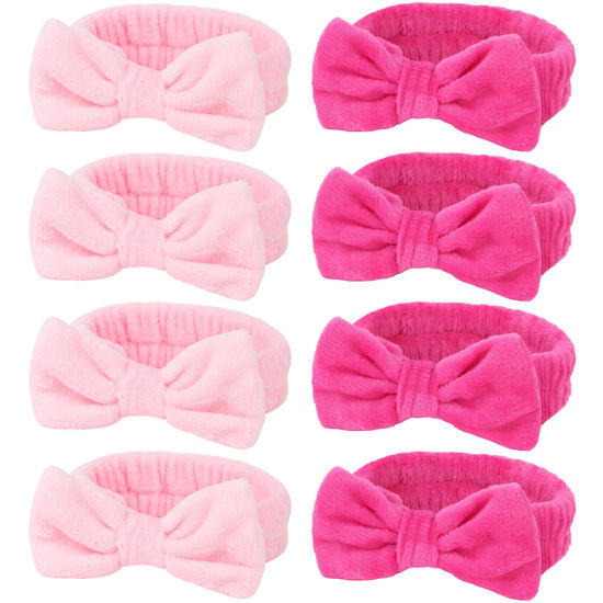 Picture of Ondder 8 Pcs Pink Spa Headband Microfiber Makeup & Face Wash Headbands for Women, Facial Skincare, Yoga, Exercise, Including Hair Bands & Head Bands