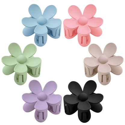 Picture of Flower Hair Clips 6 PCS Flower Claw Clips Daisy Clips for Women Matte Large Claw Clips Strong Hold Jaw Clamps Hair Accessories for Thick Hair 6 Colors