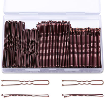 Picture of TsMADDTs 200PCS Bobby Pins Brown U Shaped Hair Pins for Buns Women Girls with Storage Box, 2.4IN&2IN