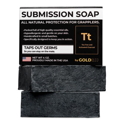 Picture of Premium Tea Tree Oil Soap - USA Made Bar Soap for BJJ, Jiu Jitsu, Wrestling, and Grappling (2-Pack of 4 Ounce Soap Bars, Activated Charcoal)