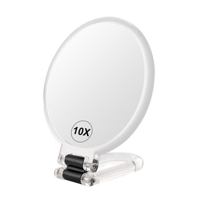 Picture of BOOMIBOO 1X/10X Magnifying Handheld Mirror Double Sided, Foldable Travel Makeup Mirror, Adjustable Rotation Pedestal Hand/Hanging/Desk Vanity Mirror-Clear
