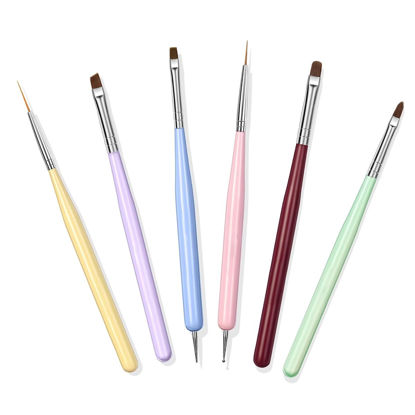 Picture of Faiteary Nail Art Brushes, 6PCS Nail Design Painting Brush Sets with Nail Polish Brush Nail Liner Brush Nail Extension Gel Brush Builder Nail Gel Brush and Nail Dotting Tool for DIY Nail Art