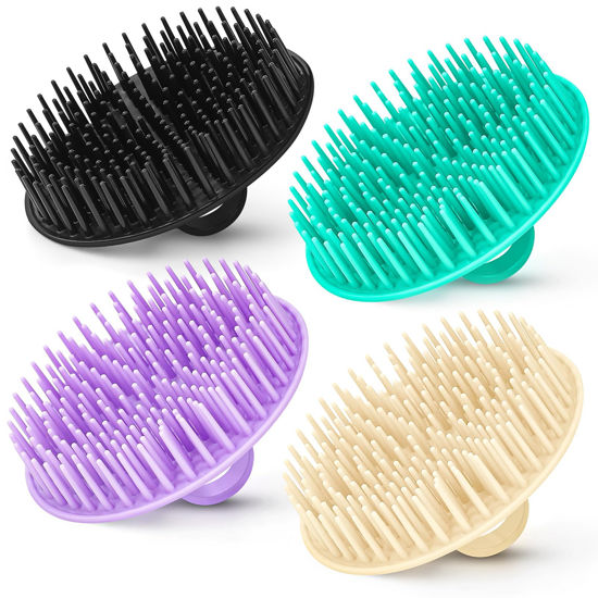 Picture of YEALIFE 4Pack Hair Scalp Exfoliator Brush Dandruff Cleaning Brush, Flexible Scalp Massager Brush, Shower Scalp Shampoo Brush for Home, Office, Travel and Pets(BK/Startlight/Teal/Lavender)