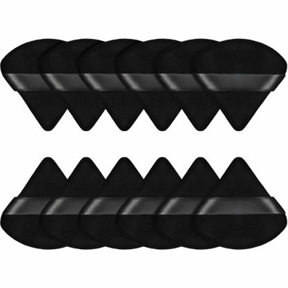 Picture of Maitys Fiber Triangular Makeup Puffs, 12 Pieces, Black, Soft Reusable Face Cosmetic Tools for Foundation, Powder, Blush, Concealer & More