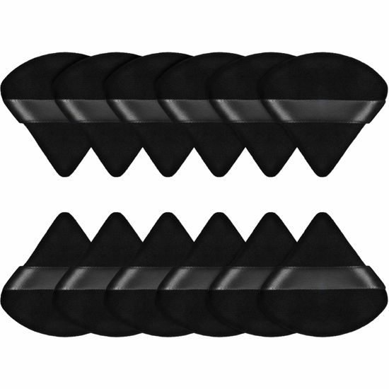 Picture of Maitys Fiber Triangular Makeup Puffs, 12 Pieces, Black, Soft Reusable Face Cosmetic Tools for Foundation, Powder, Blush, Concealer & More