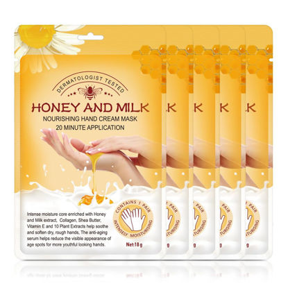 Picture of Hand Peel Mask 5 pack, Hand Masks Moisturizing Gloves, Hand Repair Glove for Dry Hands, Remove Dead Rough Skin (honey and milk)