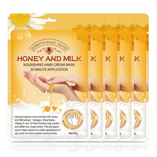Picture of Hand Peel Mask 5 pack, Hand Masks Moisturizing Gloves, Hand Repair Glove for Dry Hands, Remove Dead Rough Skin (honey and milk)