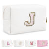 Picture of Small Initial Patch Makeup Bag Personalized Gifts Make Up Bag,White Cute PU Leather Glitter Letter Cosmetic Bag with Zipper,Trendy Portable Travel Toiletry Pouch,Preppy Stuff for Teen Girls Women J