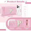 Picture of Small Personalized Initial A-Z Patch Makeup Bag,Pink Cute PU Leather Glitter Letter Cosmetic Bag for Teen Girls,Travel Toiletry Bag with Zipper,Preppy Monogrammed Birthday Gift for Daughter Niece P