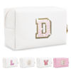 Picture of Small Initial Patch Makeup Bag Personalized Gifts Make Up Bag,White Cute PU Leather Glitter Letter Cosmetic Bag with Zipper,Trendy Portable Travel Toiletry Pouch,Preppy Stuff for Teen Girls Women D