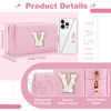 Picture of Small Personalized Initial A-Z Patch Makeup Bag,Pink Cute PU Leather Glitter Letter Cosmetic Bag for Teen Girls,Travel Toiletry Bag with Zipper,Preppy Monogrammed Birthday Gift for Daughter Niece V