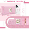 Picture of Small Personalized Initial A-Z Patch Makeup Bag,Pink Cute PU Leather Glitter Letter Cosmetic Bag for Teen Girls,Travel Toiletry Bag with Zipper,Preppy Monogrammed Birthday Gift for Daughter Niece B