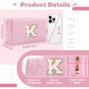 Picture of Small Personalized Initial A-Z Patch Makeup Bag,Pink Cute PU Leather Glitter Letter Cosmetic Bag for Teen Girls,Travel Toiletry Bag with Zipper,Preppy Monogrammed Birthday Gift for Daughter Niece K