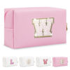 Picture of Small Personalized Initial A-Z Patch Makeup Bag,Pink Cute PU Leather Glitter Letter Cosmetic Bag for Teen Girls,Travel Toiletry Bag with Zipper,Preppy Monogrammed Birthday Gift for Daughter Niece W