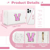 Picture of Small Initial Patch Makeup Bag Personalized Gifts Make Up Bag,White Cute PU Leather Glitter Letter Cosmetic Bag with Zipper,Trendy Portable Travel Toiletry Pouch,Preppy Stuff for Teen Girls Women V