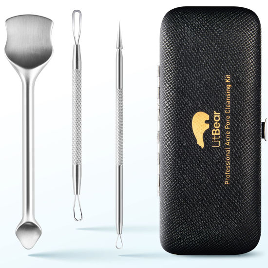 Picture of LitBear Pore Prep Tool, Blackhead Remover Pimple Popper Tool Kit, Stainless Steel Blackhead Extractions Tool for Acne, Whitehead Popping, Blemish, Comedone