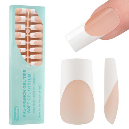 Picture of Vansiho French Gel Nail Tips, 150Pcs Long Square Gel Nail Tips, French Tips Press on Nails, French Square 3 in 1 Pre-French Gel Tips, Fake Nails for Nail Art DIY 15 Sizes