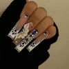 Picture of RUOKEXIN Long Nail Press ons Square Press on Nails White French Fake Nails Nude Full Cover False Nails with 3D Flower Butterfly Designs Sparkly Glue on Nails Fall Winter Stick on Nails for Women 24Pcs
