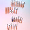 Picture of RUOKEXIN Long Nail Press ons Square Press on Nails White French Fake Nails Nude Full Cover False Nails with 3D Flower Butterfly Designs Sparkly Glue on Nails Fall Winter Stick on Nails for Women 24Pcs
