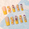 Picture of RUOKEXIN Long Press on Nails Square Fake Nails Orange French False Nails with Rhinestones Designs Fall Nail Press ons Long Glue on Nails Long Fall Artificial Nails Cute Stick on Nails for Women 24Pcs