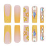 Picture of RUOKEXIN Long Press on Nails Square Fake Nails Orange French False Nails with Rhinestones Designs Fall Nail Press ons Long Glue on Nails Long Fall Artificial Nails Cute Stick on Nails for Women 24Pcs
