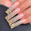 Picture of RUOKEXIN Long Square Press on Nails Gold Fake Nails Long False Nails with Gold 3D Rhinestones Designs Long Glue on Nails Glossy Artificial Nails Cute Stick on Nails for Women 24Pcs