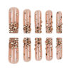 Picture of RUOKEXIN Long Square Press on Nails Gold Fake Nails Long False Nails with Gold 3D Rhinestones Designs Long Glue on Nails Glossy Artificial Nails Cute Stick on Nails for Women 24Pcs