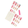 Picture of RUOKEXIN Long Press on Nails Coffin Fake Nails Pink False Nails with Gold Leaf Designs Long Nail Press ons Glitter Glue on Nails Glossy Artificial Nails Fall Cute Stick on Nails for Women 24Pcs