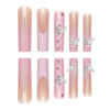 Picture of RUOKEXIN Pink French Tip Press on Nails Long Coffin Fake Nails Acrylic False Nails with 3D Silver Butterfly Designs Glitter Nail Press ons Glossy Artificial Nails Summer Stick on Nails for Women 24Pcs