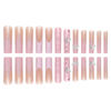 Picture of RUOKEXIN Pink French Tip Press on Nails Long Coffin Fake Nails Acrylic False Nails with 3D Silver Butterfly Designs Glitter Nail Press ons Glossy Artificial Nails Summer Stick on Nails for Women 24Pcs